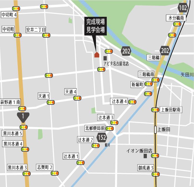 愛知県名古屋市の完成見学会の会場地図（住工房株式会社）