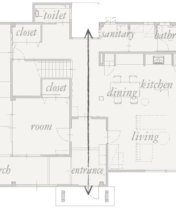玄関からの光を部屋に取り込み、引き戸は通風も自在